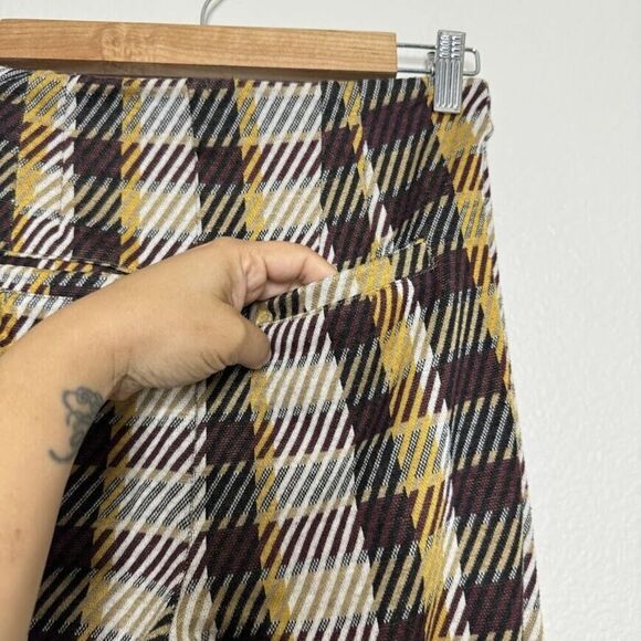 Free People Pants Sz 2 Plaid Checkered Kick Flare Cropped Knit 70s Hippie Retro - Picture 10 of 15